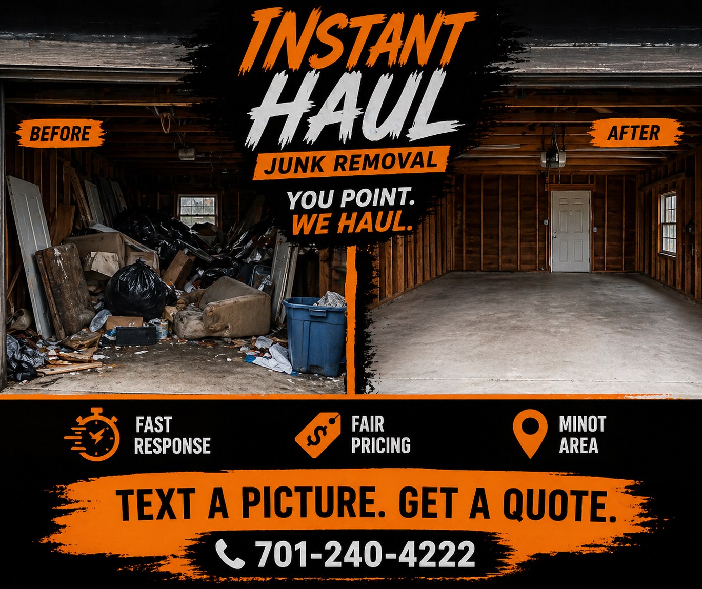 Before and after junk removal in Minot, ND